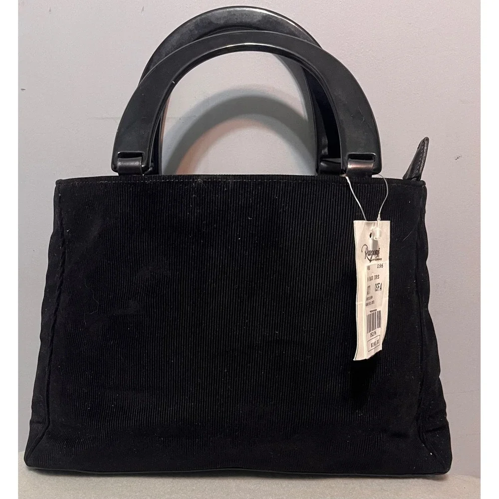 Vtg NWT‎ Rangoni Of Florence Black Corduroy Top Handle Bag Purse Leather Trim